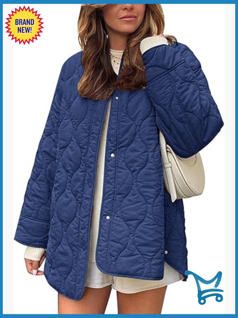 Oversized Quilted Lightweight Jacket Button Down Puffer With Pockets Women